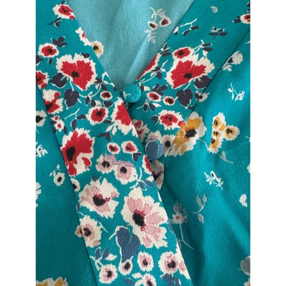 Nicole Miller Womens V Front Blouson Bodysuit in Turquoise Floral Size S - Picture 5 of 8